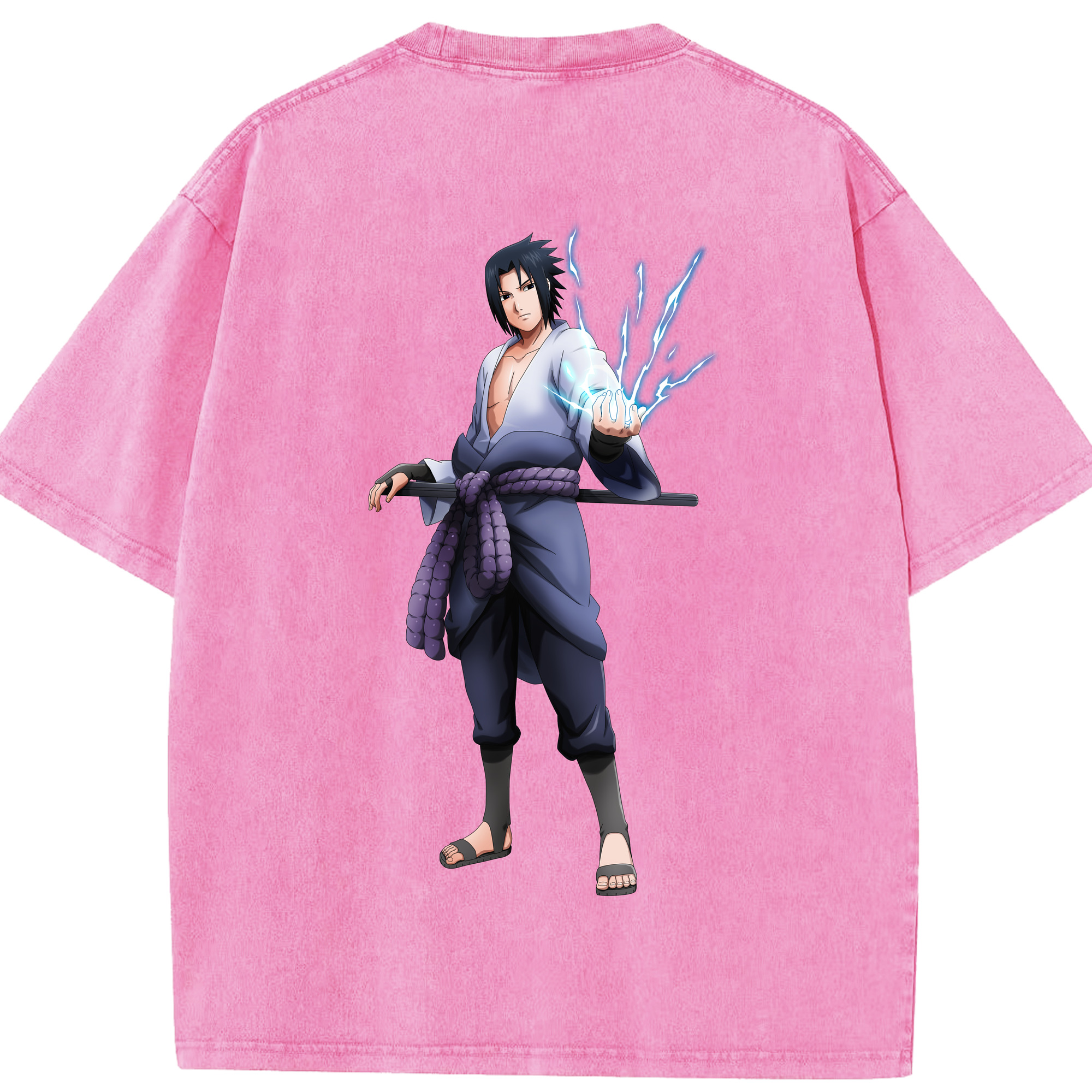 （画像用） NARUTO -ナルト- うちは サスケ Uchiha Sasuke 綿100% ヴィンテージ風 半袖Tシャツ（背面プリント）